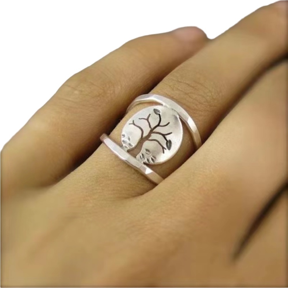 Silver Plated Tree of Life Cutout Metal Ring